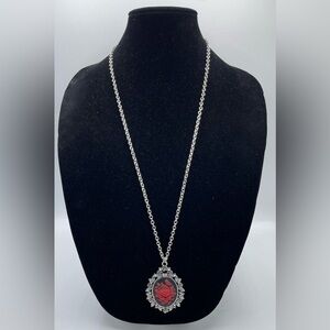ROSE Cameo Silver Tone Long Necklace